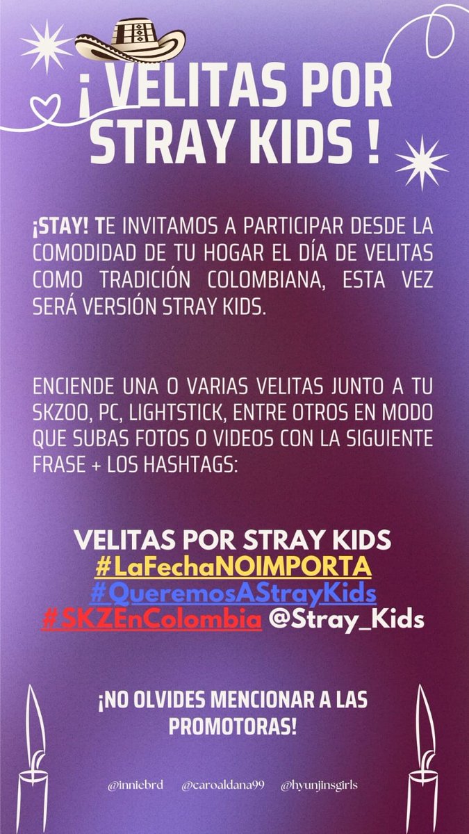 _realcaro's tweet photo. Tenemos una hermosa actividad para el día de mañana (día de velitas) aprovechemos este día para manifestar fuertemente, suban todas las fotos que puedan, no olviden usar los # y mencionar a @infostaycol 

VELITAS POR STRAY KIDS
#LaFechaNOIMPORTA #QueremosAStrayKids
#SKZEnColombia https://t.co/7hVAzgWUzi