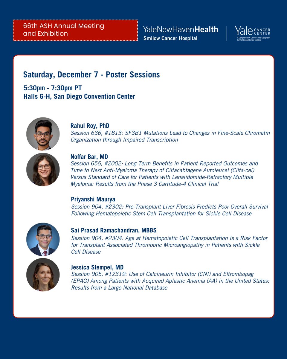 YaleCancer's tweet photo. We have great representation in today's #ASH24 poster sessions. Stop by and show support for our presenters starting at 5:30pm PT! https://t.co/zJpj2mVKLO
@SmilowCancer @YaleHematology @YaleHemOnc @YaleMed @YNHH @JulianJWeiss @JMStempel https://t.co/pHpUm5Tx6C