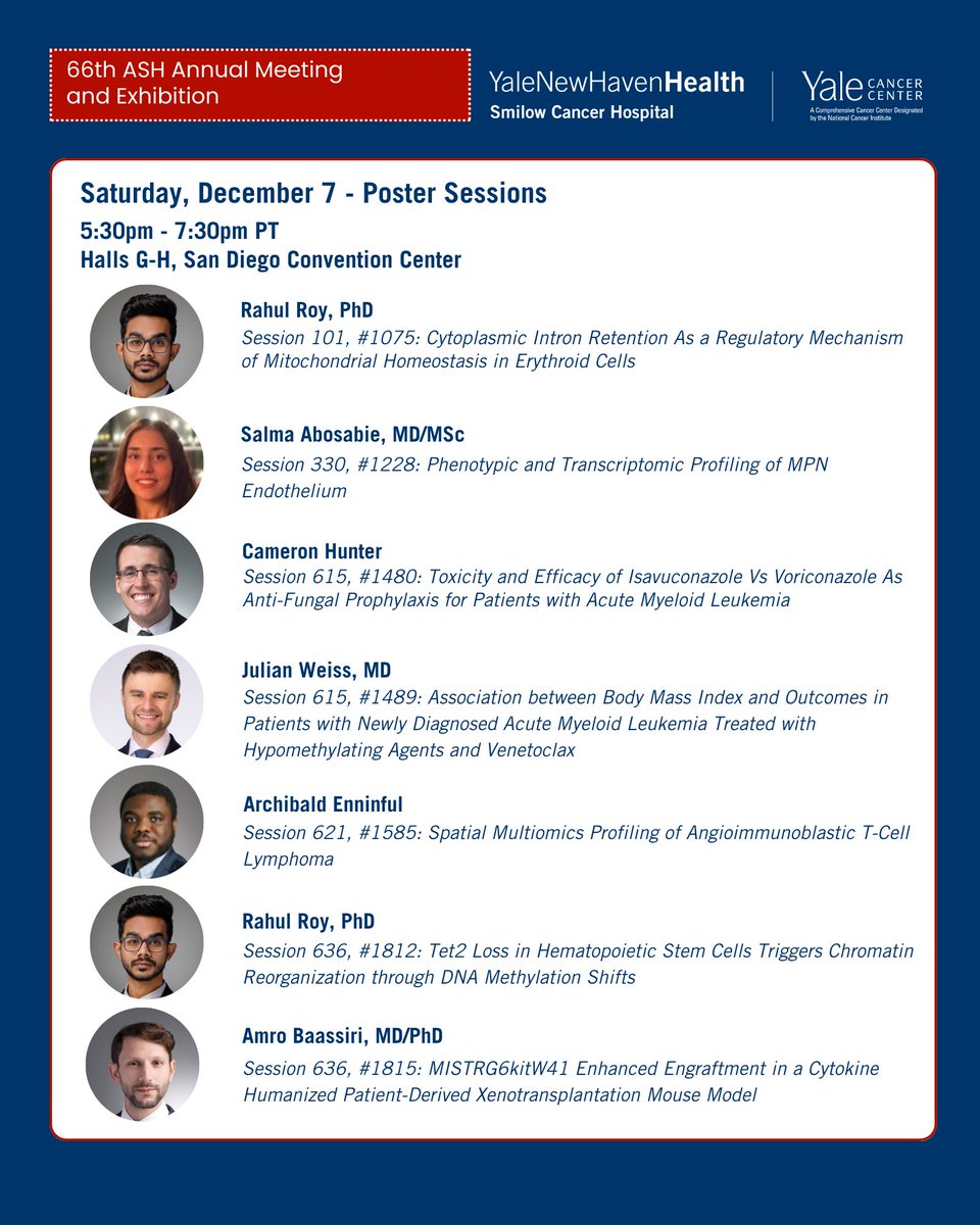 YaleCancer's tweet photo. We have great representation in today's #ASH24 poster sessions. Stop by and show support for our presenters starting at 5:30pm PT! https://t.co/zJpj2mVKLO
@SmilowCancer @YaleHematology @YaleHemOnc @YaleMed @YNHH @JulianJWeiss @JMStempel https://t.co/pHpUm5Tx6C