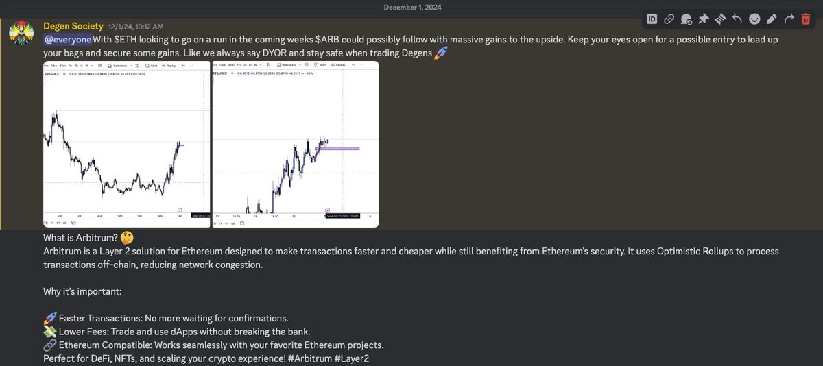 Here in the Degen Society Discord we offer premium callouts and crypto advice. Just like this Call in our Swing Trades Channel! We called $ARB at a near $0.97. Since then it pumped 30%! Join the Degen Society to get expert trade analysis everyday 🚀
#StayDegen