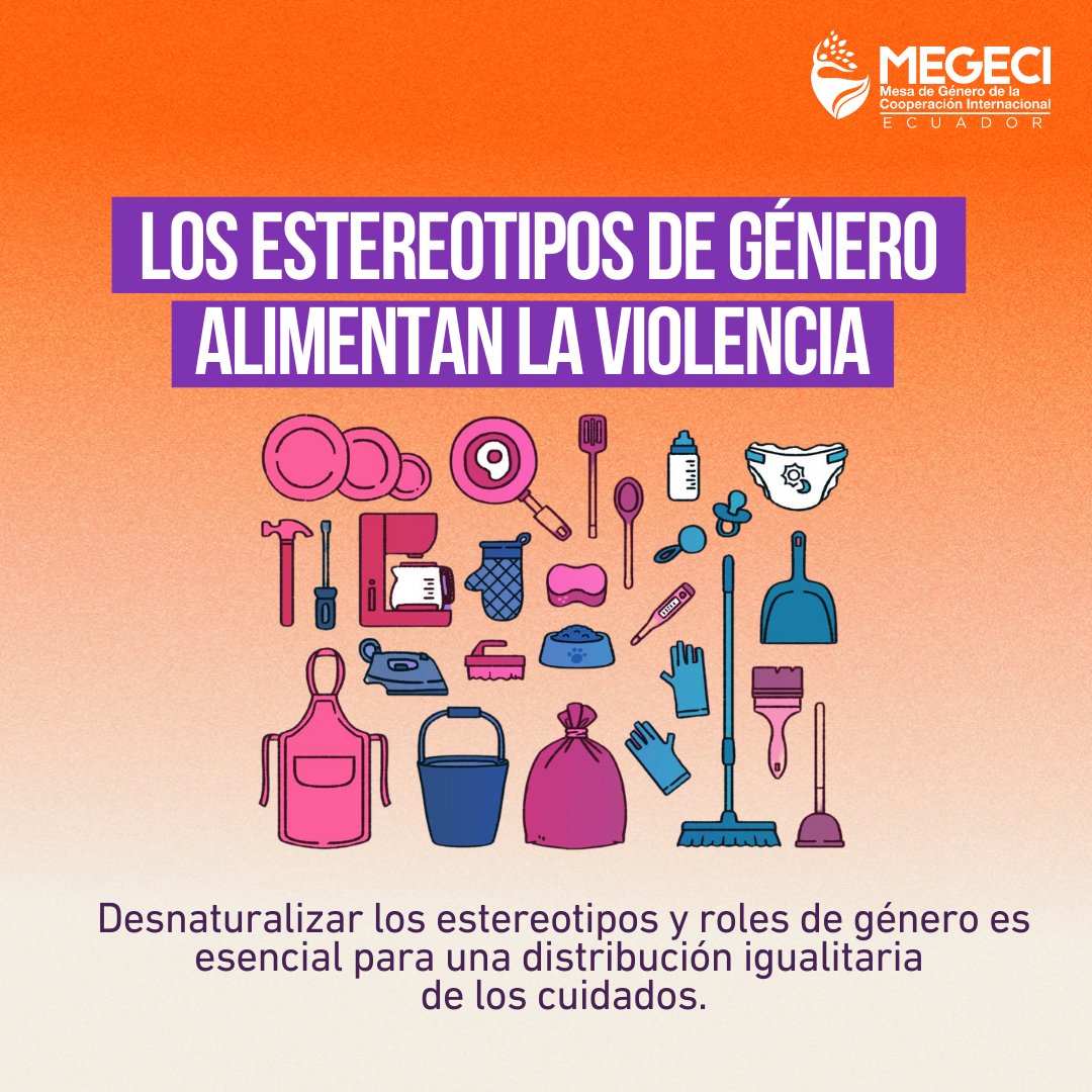 MEGECIEcuador's tweet image. Los estereotipos de género alimentan la violencia. Desafiemos las normas que limitan y asignan roles desiguales. Una distribución justa de los cuidados es el primer paso hacia una sociedad más igualitaria. 💜 #NoHayExcusa #16DíasDeActivismo #MEGECIEc