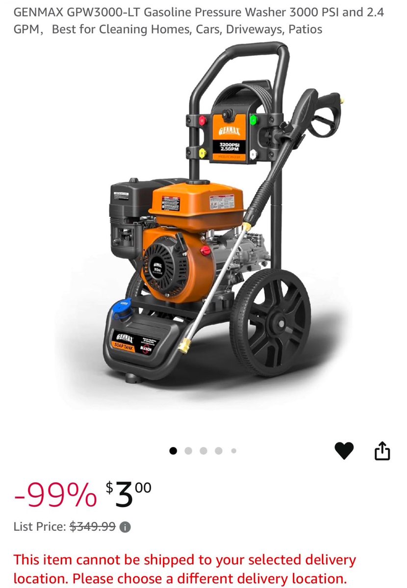 Amazon price error 📈

Pressure washer for just $3

Like and retweet for a giveaway ⤵️