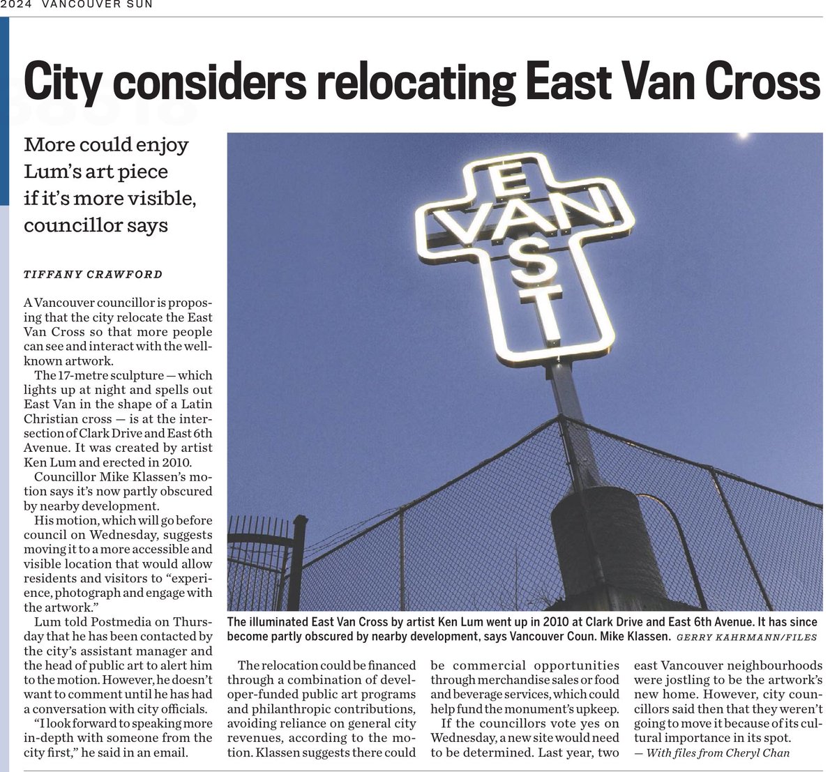 DarwinBedford's tweet photo. The East Van sign looks like a religious cross and should not be displayed by the city. They will be taken to court eventually. Besides, East Van is probably the least religious area in Vancouver.
#atheist #humanism #secularism #ChurchStateSeparation https://t.co/UE3uuyVQnB