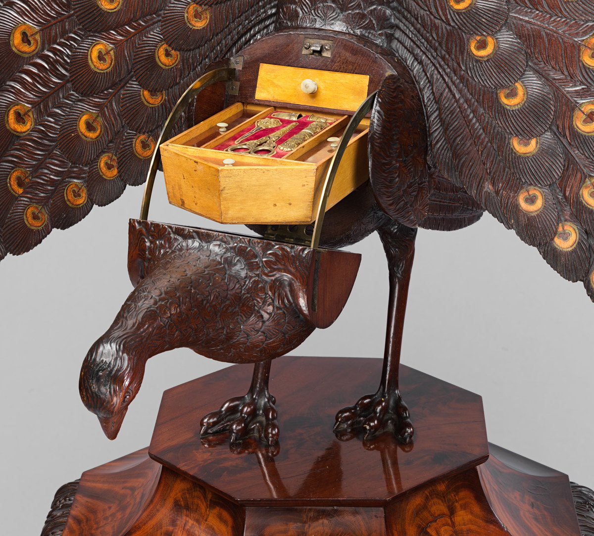 heartefact's tweet image. work box in the form of a peacock. 🦚