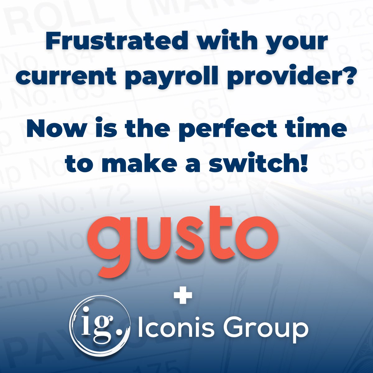 IconisGroup's tweet image. Thinking of switching payroll providers? January 1st is the ultimate reset button.

Let Gusto + Iconis Group make the transition seamless for your small business. Let’s chat! #IconisGroup #PayrollSimplified #SmallBusinessSuccess