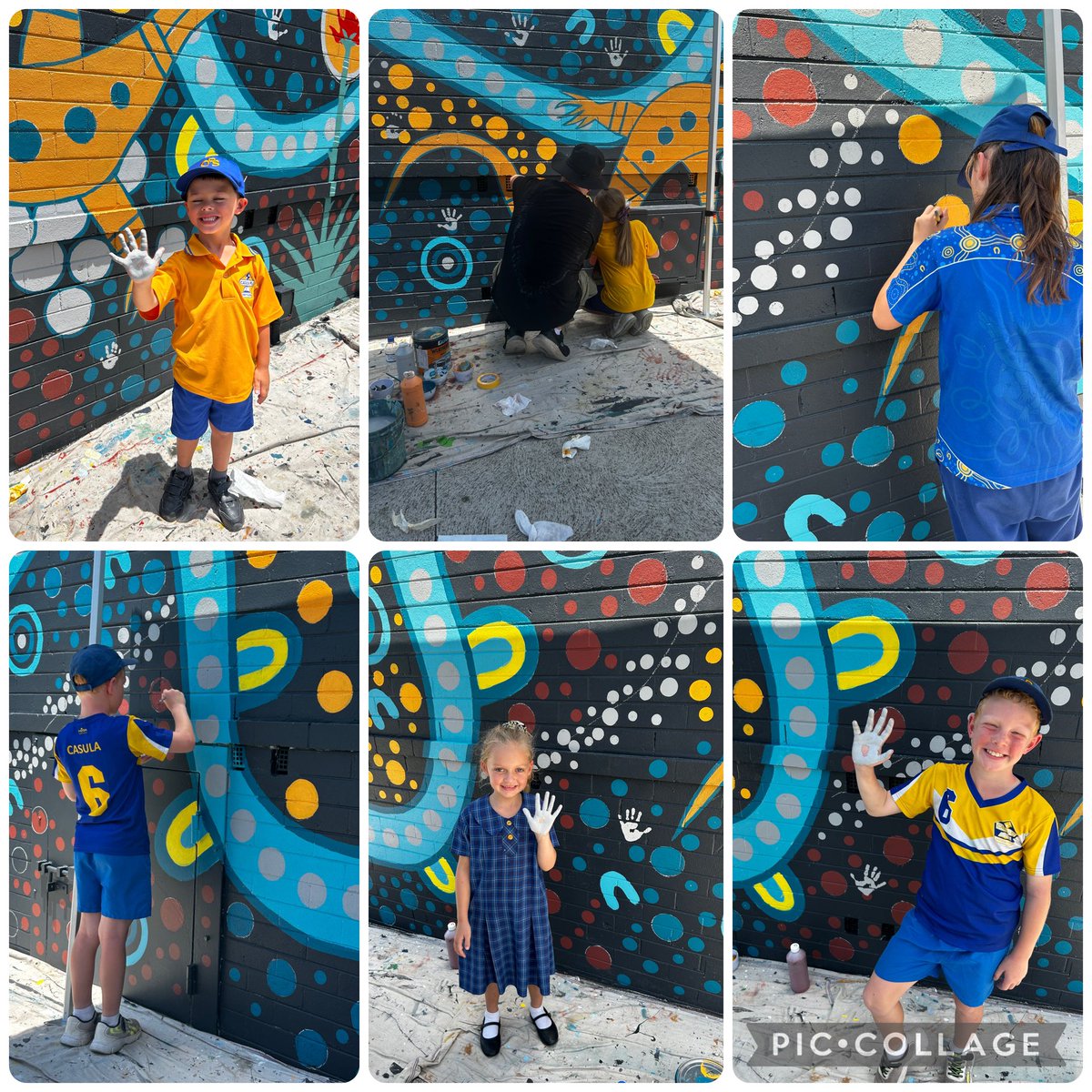 Our Aboriginal mural is almost finished. Just a few finishing touches and some extra handprints next week to be done. The students and <a href="/MFardon/">Michael Fardon</a> have worked so hard to create this Deadly entrance to our school. Looks awesome!! 🤩 ❤️💛🖤 <a href="/dace_elletson/">Dace Elletson</a>