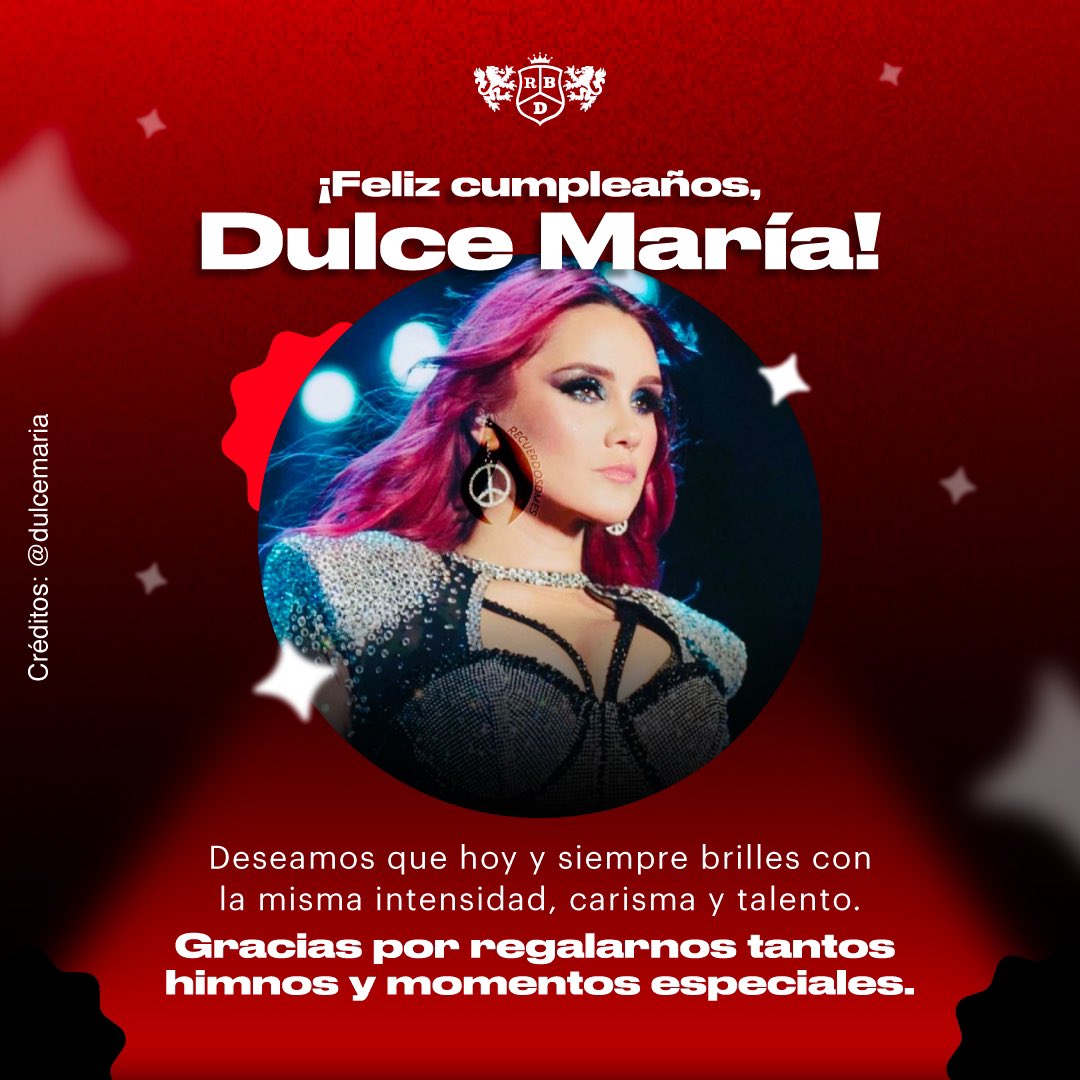 RBD (@rbd_oficial) on Twitter photo ¡Feliz vuelta al sol, <a href="/DulceMaria/">Dulce Maria</a> 🎂🥰☀☮! Hoy celebramos tu vida y recordamos cada canción que se ha convertido en nuestros himnos para siempre. #RBD ¡Feliz vuelta al sol, <a href="/DulceMaria/">Dulce Maria</a> 🎂🥰☀☮! Hoy celebramos tu vida y recordamos cada canción que se ha convertido en nuestros himnos para siempre. #RBD