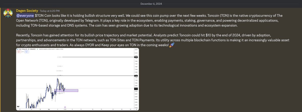Alerted $TON in our discord. This is one of the many things we have to offer. Join our discord for up to date alerts and plays! 
Join here 👉 discord.gg/8jzxWCtp
Don't miss out on expert calls and analysis this crypto SUPER CYCLE!!!
#StayDegen
