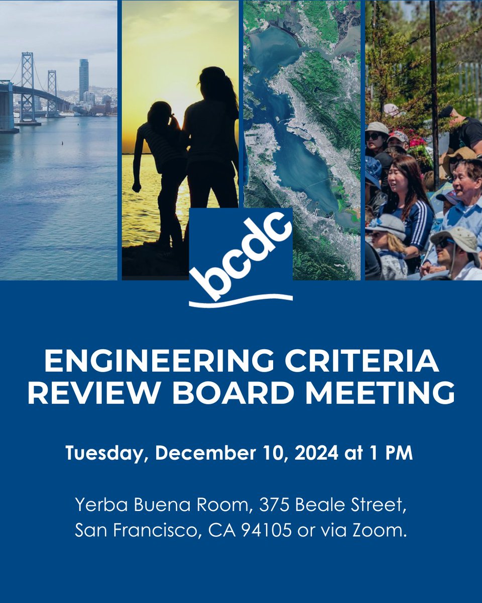 Curious about the Engineering Criteria Review Board’s role at BCDC? This meeting is for you! Join us Tuesday, Dec. 10 @ 1pm for a briefing on the ECRB’s responsibilities in reviewing the safety of engineering projects around the Bay. 🌊🦺 More info: bit.ly/10Dec2024ECRB
