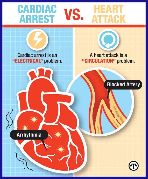 DrBeniRusani's tweet photo. Know the difference:
•Cardiac Arrest: Heart stops beating. They’re unconscious. Do CPR!
•Heart Attack: Heart still beats. They’re conscious. Get to a hospital!

🚨 A heart attack can lead to cardiac arrest, but not the other way around.

LEARN CPR. It saves lives. https://t.co/rzCXz7Cwx2