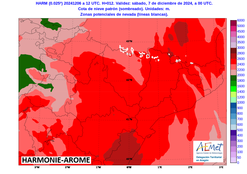 AEMET_Aragon's tweet photo. La #cotadenieve está todavía muy alta en #Pirineos a medianoche del SÁB 7 porque el cambio de masa de aire no se produce hasta por la tarde, por eso las primeras PCP serán en forma líquida. Aquí vemos la evolución prevista a 00 y 12 del SÁB 7 y 00 y 12 del DOM 8 https://t.co/DEV4QdAhNi