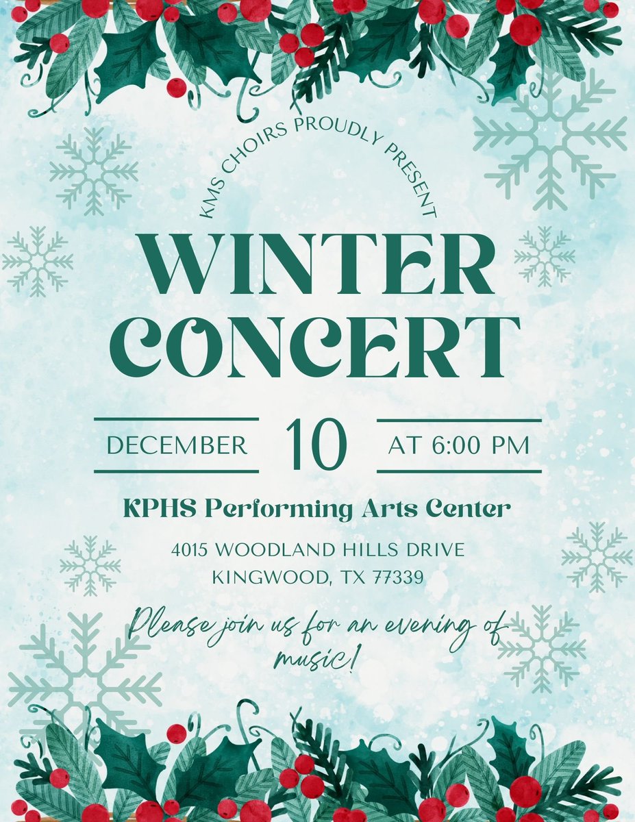 Please join us this upcoming Tuesday! #KMSChoir #KMSCougarPride <a href="/HumbleISD_KMS/">Kingwood Middle</a>