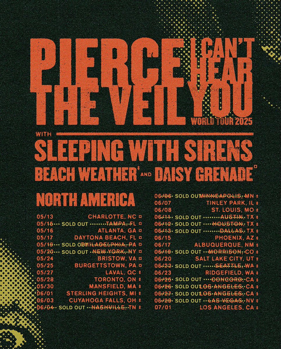 You guys are insane! Tickets for our North American tour with <a href="/piercetheveil/">Pierce The Veil</a> are on sale NOW and half the shows are sold out! 💥 Get yours: sirensmusic.co 
🚨 Los Angeles, a 3rd date has been added at The Forum on July 1st!