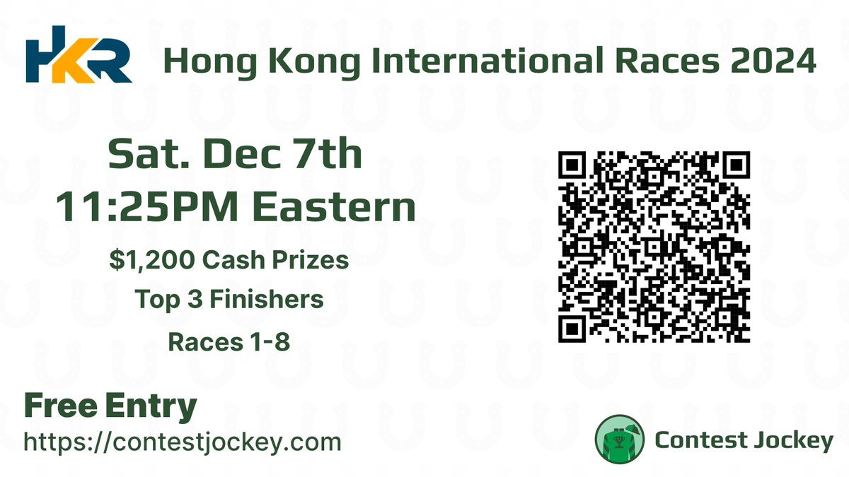 playcontests's tweet image. Our contest tomorrow night for @HKRacingUS has $1,200 in cash prizes for the top 3 finishers!

Start time is 11:25 PM Eastern, with the first 8 races on the Sha Tin card. Get your picks in ahead of time or play along live!

FREE Entry: contestjockey.com/contest/hong-k…