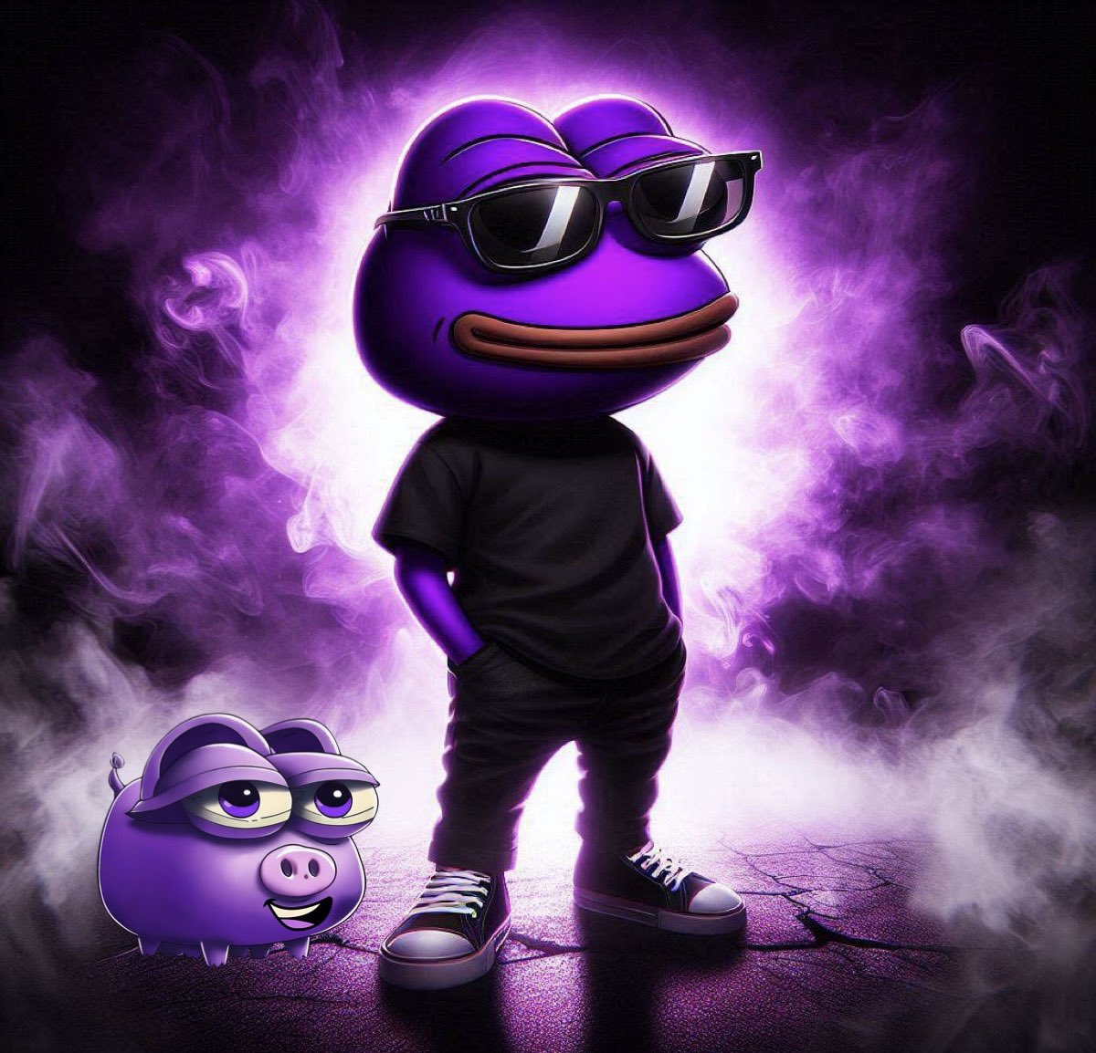 purplepeteonsol's tweet photo. Weekend vibes with #PeteThePurplePig and his best bud, Purpe. Weโre just two legends kicking back in a purple paradise. ๐ท๐ #ChillMode #PurpleSquad https://t.co/cu10UhkNNY