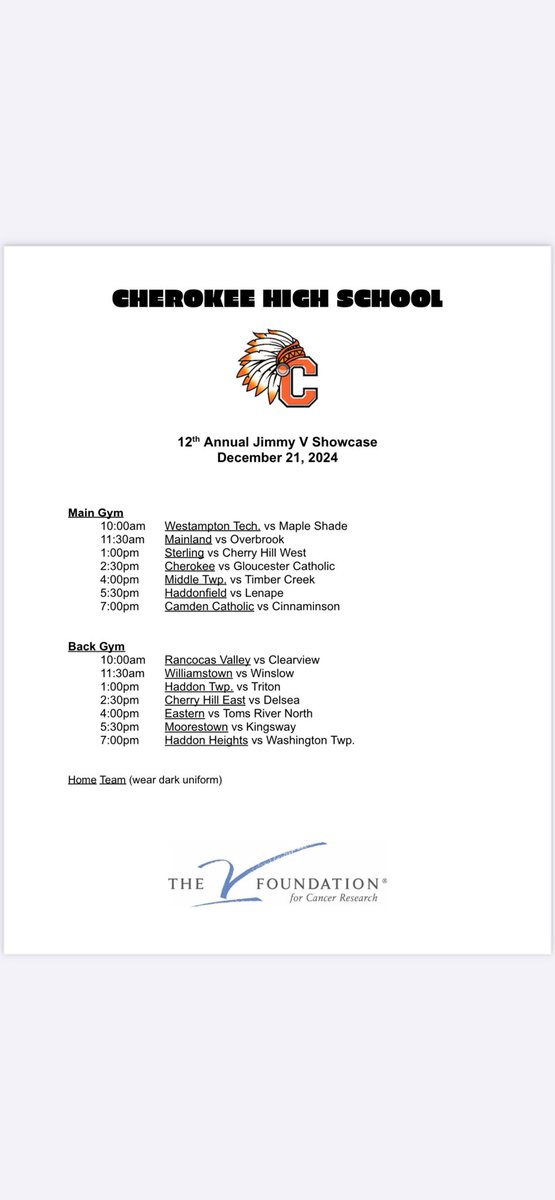 We are looking forward to our 12th annual Jimmy V Showcase. It will be another great day of basketball in Marlton NJ <a href="/JayBilas/">Jay Bilas</a> <a href="/espn/">ESPN</a> <a href="/kminnicksports/">Kevin Minnick 🏈🐶🏀🐶⚾️</a> <a href="/OfficialKEmmons/">Kevin Emmons</a> <a href="/TheVFoundation/">The V Foundation for Cancer Research</a>