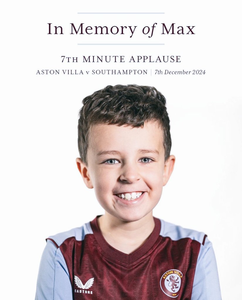 A minute applause in the 7th minute in tomorrow's game for young Max. Gone too soon, may his soul rest peacefully no doubt Max will look over the Villa 💜💙🕊️ #AVFC #heits