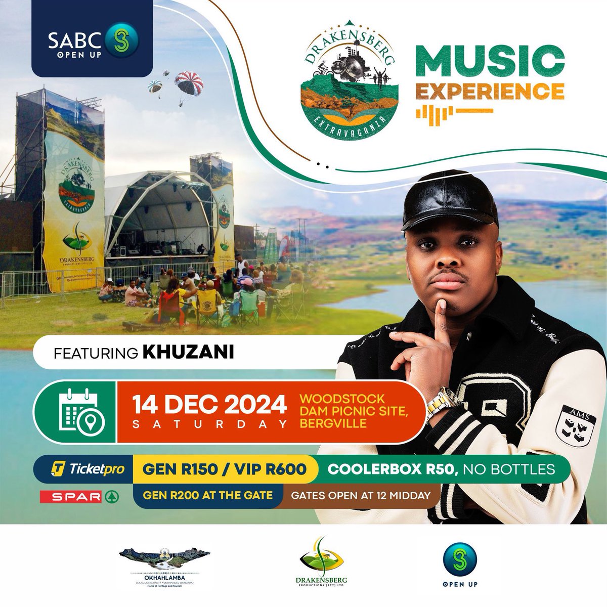 DrakensExtra's tweet photo. 👏🏼😁Get ready to sing along with Khuzani KING Ndlamlenze Mpungose at the 2024 Drakensberg Music Experience at Woodstock Dam Picnic Site, Bergville on December 14th. 🎤💃🏼🕺🏻

🔥Get your tickets today @Ticketpro, Selected Sasol Garages, at any Spar &amp; Super Spar countrywide!! https://t.co/6MzAyOGp4n