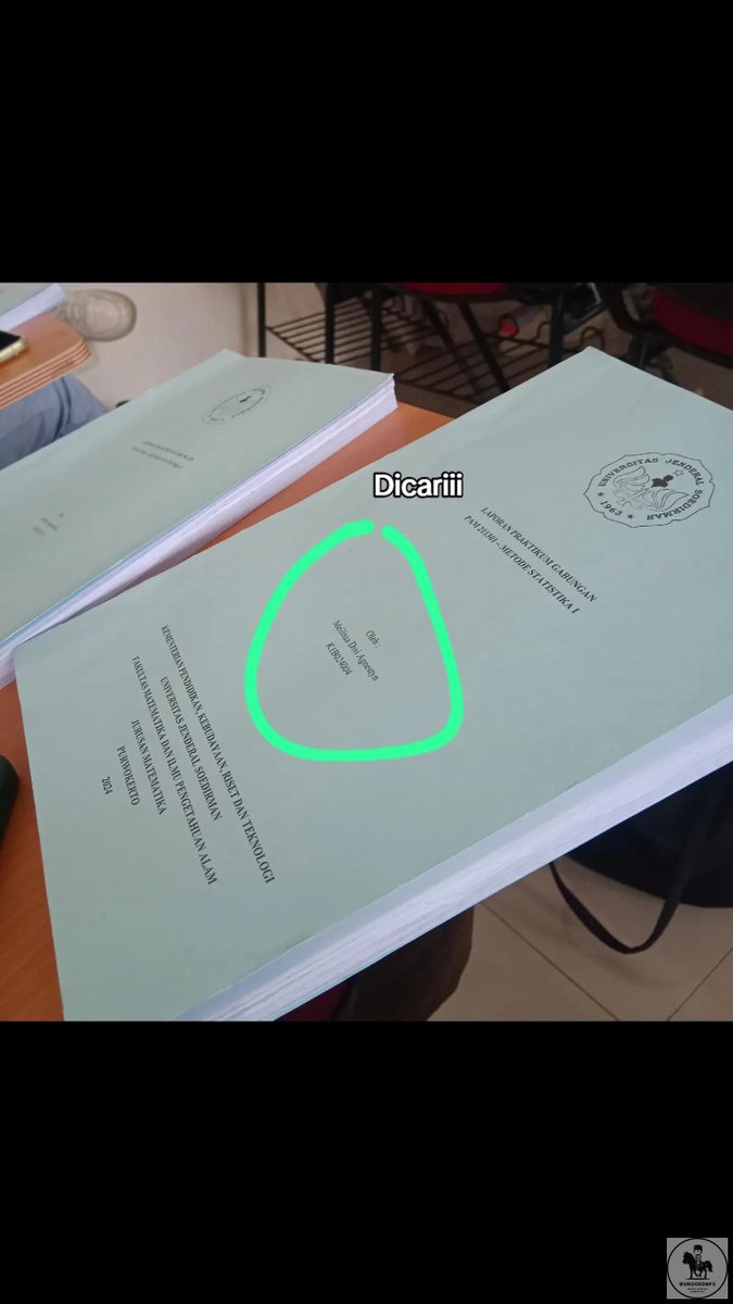unsoedmfs's tweet photo. Jends! Bagi yang menemukan laprak metode statistika 1 cover biru telor asin atas nama Meilissa Dwi Agnestyn Matematika Angkatan 2024. Lokasi terakhir FMIPA Unsoed-Lapangan kedung malang-Saung tepi sawah datar. https://t.co/G3njbTHJww