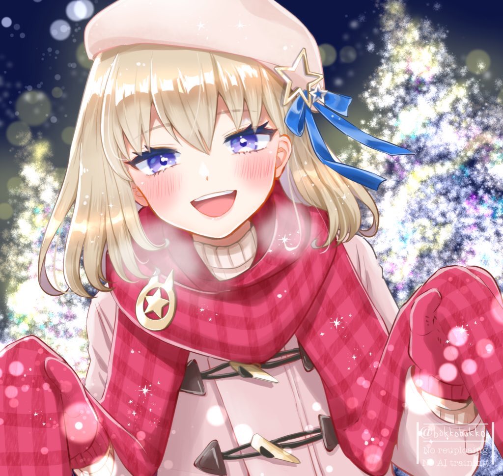 「「このマフラー、とってもあったかいですよキャプテンも一緒にどうですか?」#フェス」|ボッコのイラスト