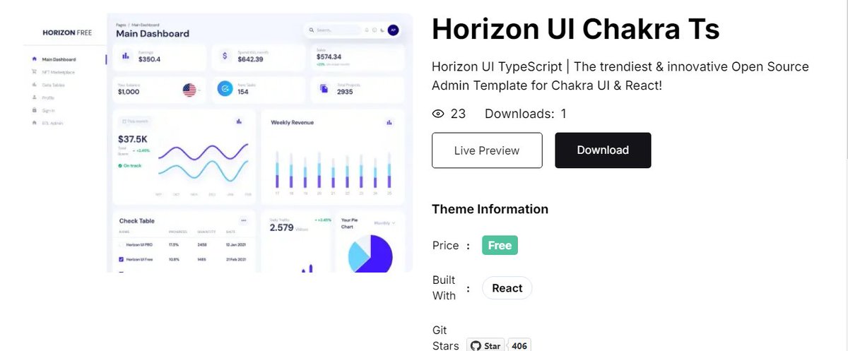 GetNextjsThemes's tweet photo. Horizon UI Chakra Ts
#HorizonUI TypeScript | The trendiest & innovative Open Source Admin Template for #ChakraUI &React!
https://t.co/zsQ6KbyiGv
@horizon_ui @simmmple_web
#NextJsThemes #LandingPage #Templates #nextjstemplates #nextjs #WebDevelopment #Frontend #coding #webdesign https://t.co/bbdlEYbjsN