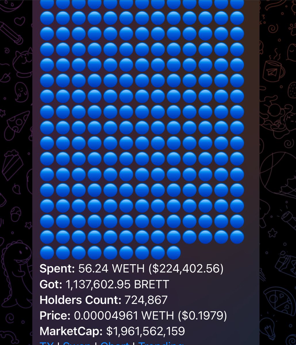 FULLSENDBRETT's tweet photo. BOOM! What are the biggest people in the meme coin space doing with their precious capital? Unloading their mammoth sized clips into $BRETT!!

Just now, a whale made a HUGE $BRETT buy of $225,000!!

The most successful people in this space have identified $BRETT as the single most bullish token in the entire crypto asset class

$50B - $100B 🚀🚀🚀🚀

Act accordingly.