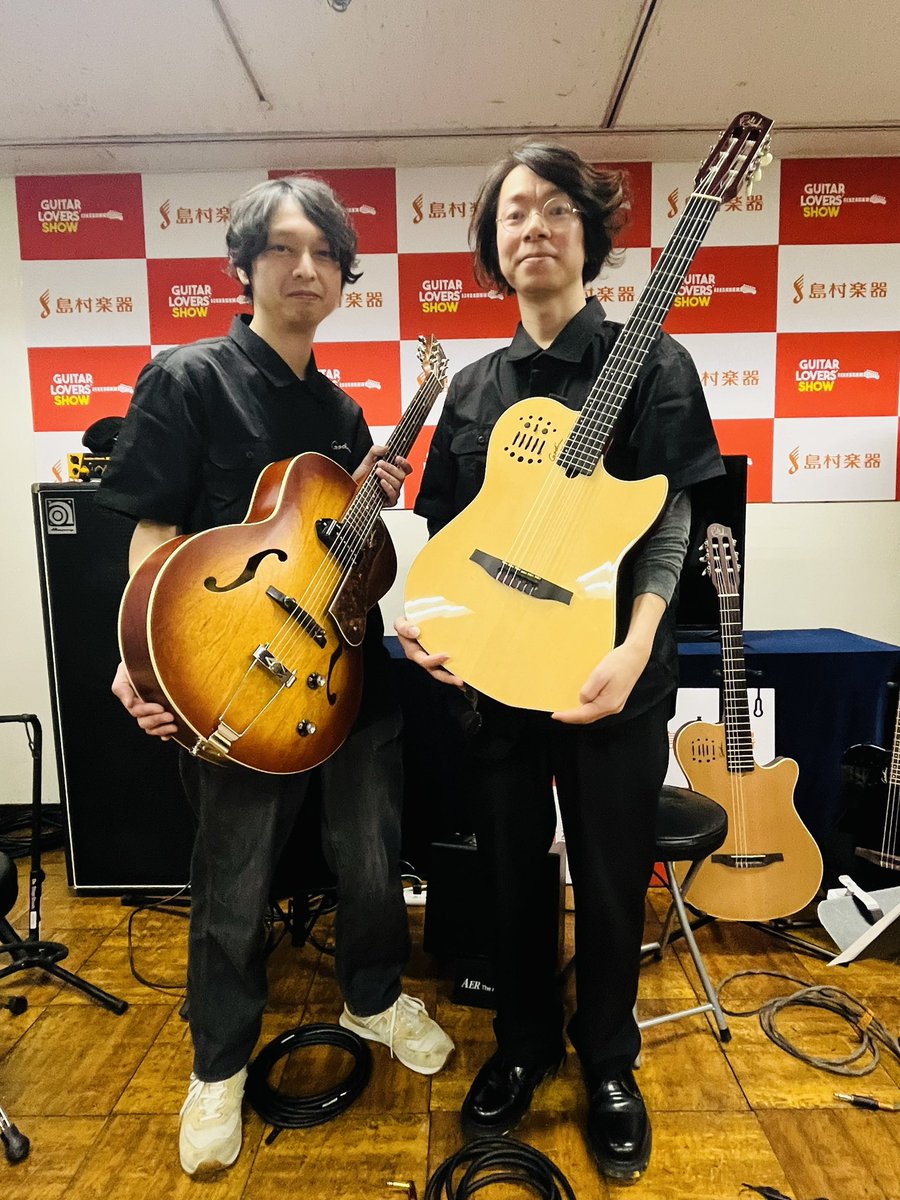 hiroyoshihorie's tweet image. ギタラバにてゴダンギターの弾き比べライブやらせて頂きました。
デュオでR・ガリアーノのFou Rire 楽しかったです！
ゴダン🎸いい楽器ですよー✨
#ギタラバ #godin #堀江洋賀 #本間大健
#島村楽器