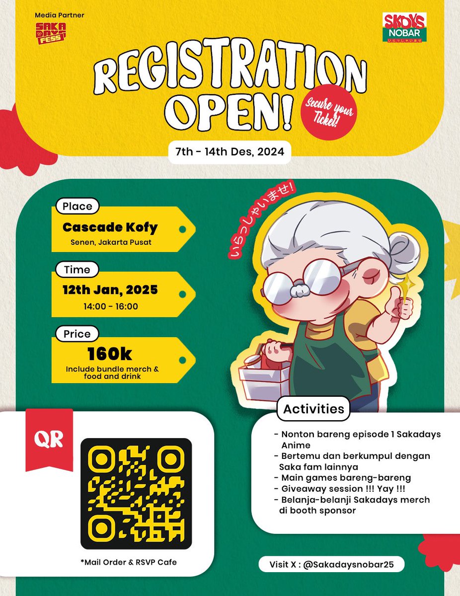 SKDYSnobar's tweet photo. いらっしゃいませ！👋🏼

Get ready, Sakamoto Store is ready to operate! 💸

Registration is officially OPEN! 🙌🏼

🖇️ [ scan the barcode - RSVP &amp; mail order ]

Hurry, spots are limited, so secure your shopping cart now! 🛒

#SAKADAYSNOBAR25
#SAKAMOTOCABANGBARU https://t.co/53vgfOxIyr
