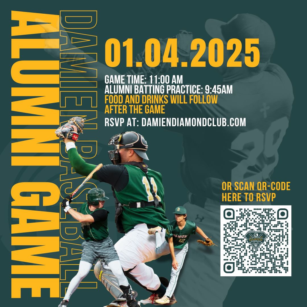 ⚾️⚾️⚾️DAMIEN BASEBALL ALUMNI…SIGN UP AND SHOW OUT!!! SPREAD THE WORD TO YOUR BASEBALL BROTHERS. IT’S A GREAT TIME. #WithOurShieldOrOnIt #We’llReturnAgain