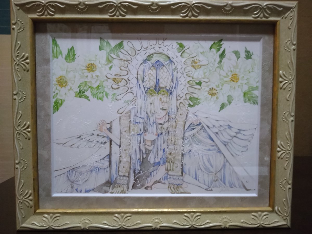 Shiroyamakazu's tweet photo. #Ru_Nonno_ART 
#ミルクにほどける 
　美森ゆきねさん( @yukine_36 )作｢聖質なる溶白｣を昨日受け取りました。
　厳かな神殿のような額装イラストに驚きました。
　瑞々しい花とダイナミックなポーズが気に入りました。

　タグを忘れたので、投稿し直しました。 https://t.co/9QulSHS5P8
