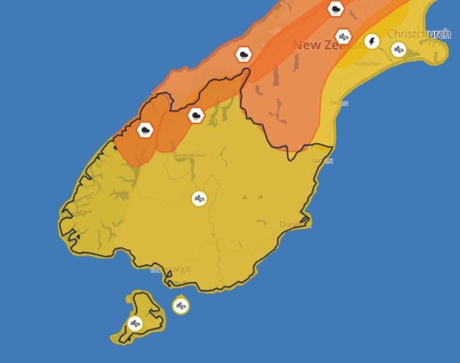 Metserivice have issued a heavy rain warning for the headwaters of the Otago lakes and rivers for 9 hours from 6:00 am Sun 8 Dec.  See facebook.com/OtagoCDEM for more details.