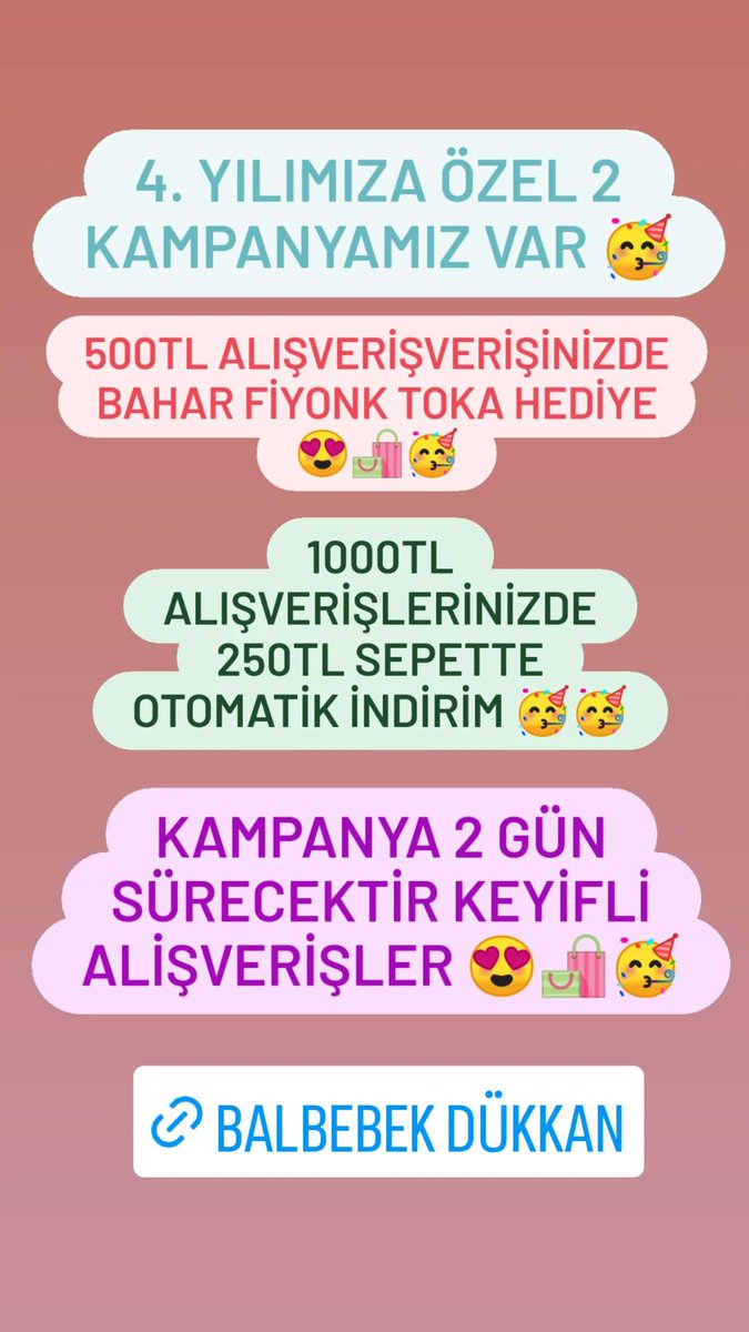 Küçük işletmemin 4. Yılına özel söyle bir kampanya yaptık 🥳🛍️

DÜKKAN linkine tıklayarak güvenle alışveriş yapabilirsiniz 😍🥳
shopier.com/balbebek