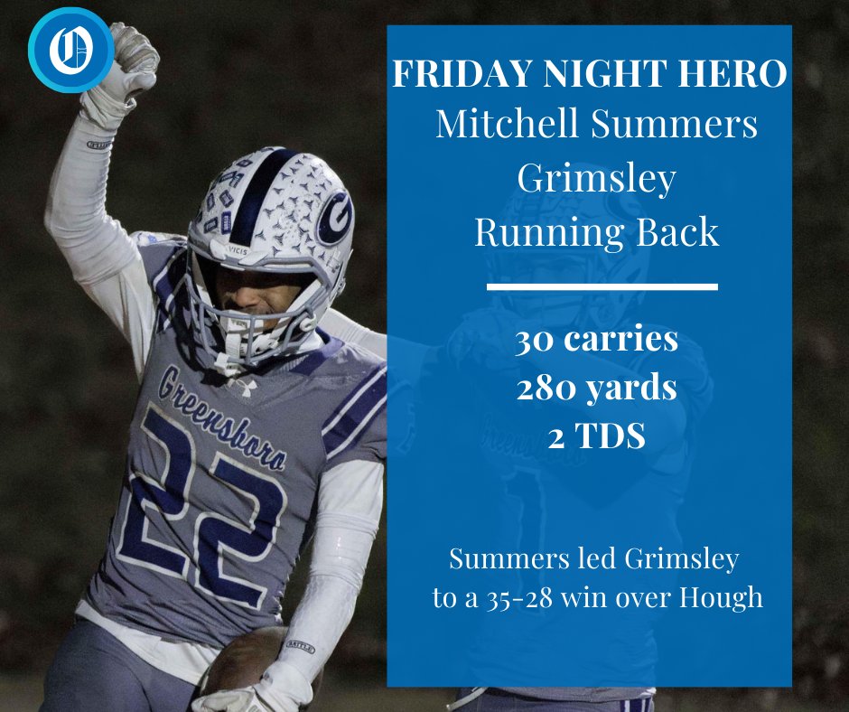 Not sure anybody in North Carolina had a better night than Mitchell Summers of @GrimsleyFB. He had a monster night against one of the best defenses in North Carolina, propelling Grimsley past Hough and into the NCHSAA 4A Western Regional final