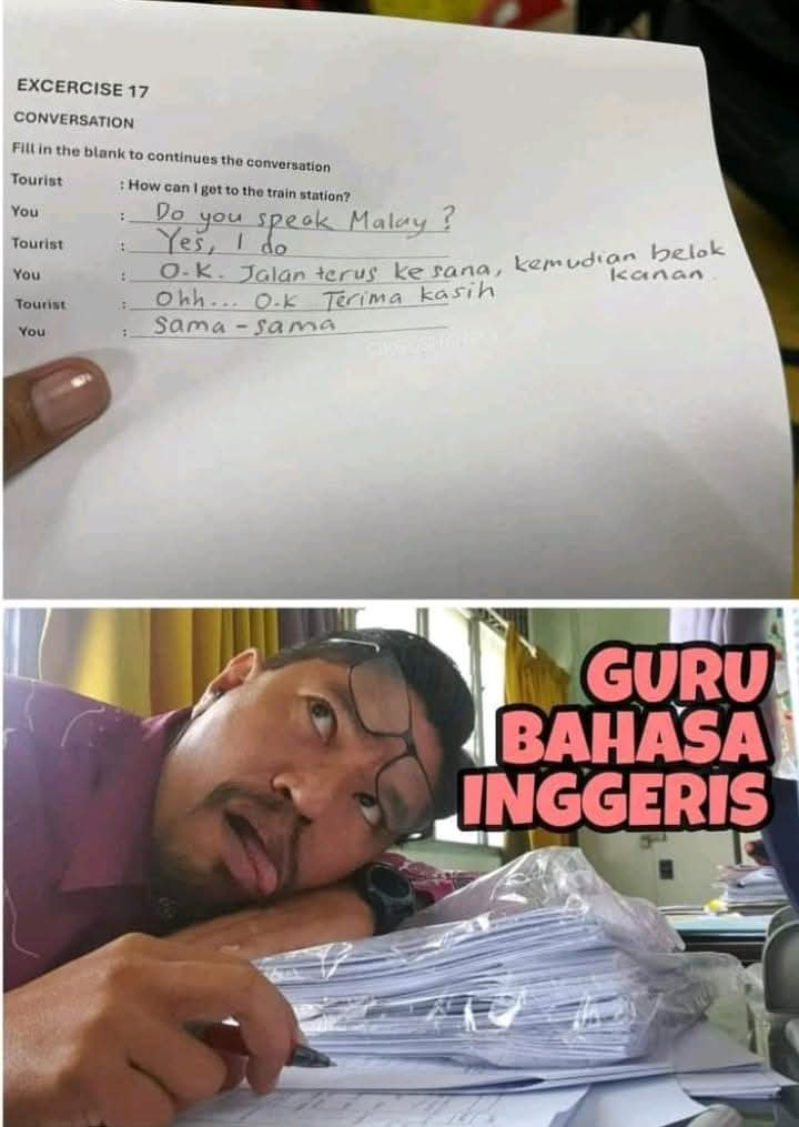mynewshub's tweet photo. Ini yang orang kata 'Technically correct'....dia dah tanya dulu...boleh cakap BM... pelancong tu cakap boleh.....

Tapi memang la cikgu BI akan pengsan....😂😂😂 https://t.co/cBJvV1xK5w