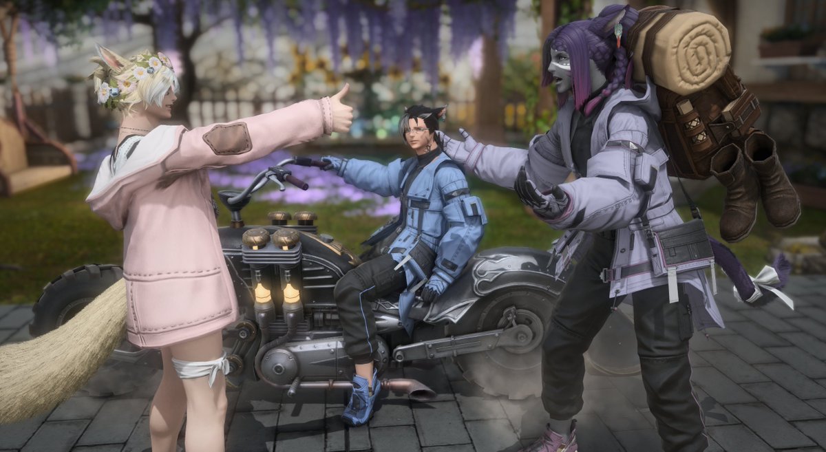 mooncatteatime's tweet photo. Day 9 #Fluffvember - Road Trip (1/2)

Leaving for a long motorcycle road trip: 

Earl: Remember to the plants, feed the fish, make sure Blossom doesn't get into anything. Ok?
@PandiFFXIV: GOT IT! :D *was not listening* 
Pascal: ... Maybe we should stay home instead. https://t.co/57iHTcolVS