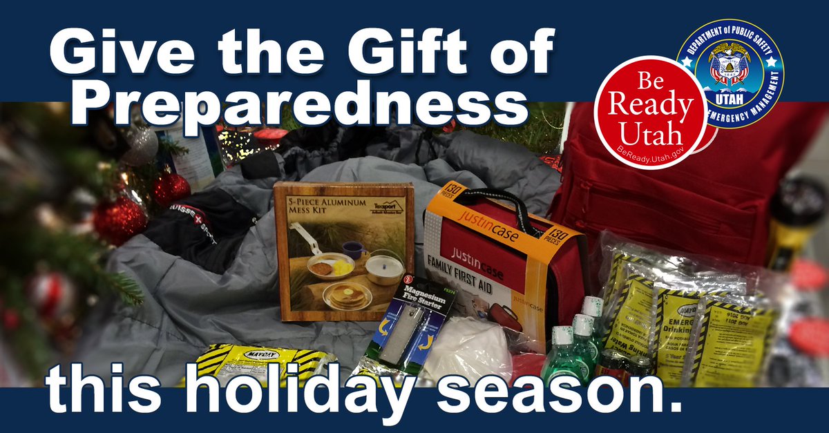 BeReadyUtah's tweet photo. #Prepare for the most wonderful time of the year: #MakeAPlan to give the gift of preparedness this holiday season. #GetAKit and give it to those you love. For ideas about what to put in an emergency kit, see this video from 20 to Ready: https://t.co/kn3iN2oZIy. https://t.co/2B5RlZlh5B