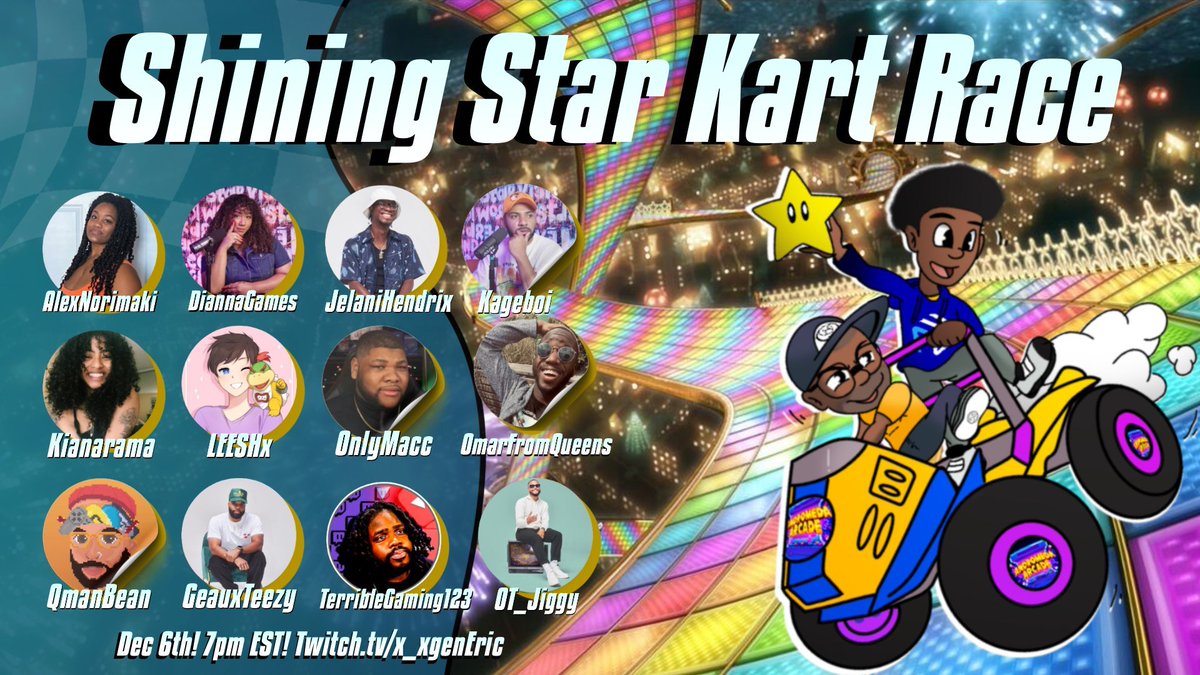 AndromedaArcade's tweet photo. Spend your Friday night with @x_xgenEric and @Felix_Wind hosting a Mario Kart charity tournament for @StarlightUS 🏎️

Watch some of your favorite Andromeda Arcade members raise money for a great cause all while racing for 12th place 🤠

LIVE NOW

https://t.co/aFra0e4wtV https://t.co/DXYmtbhdOV