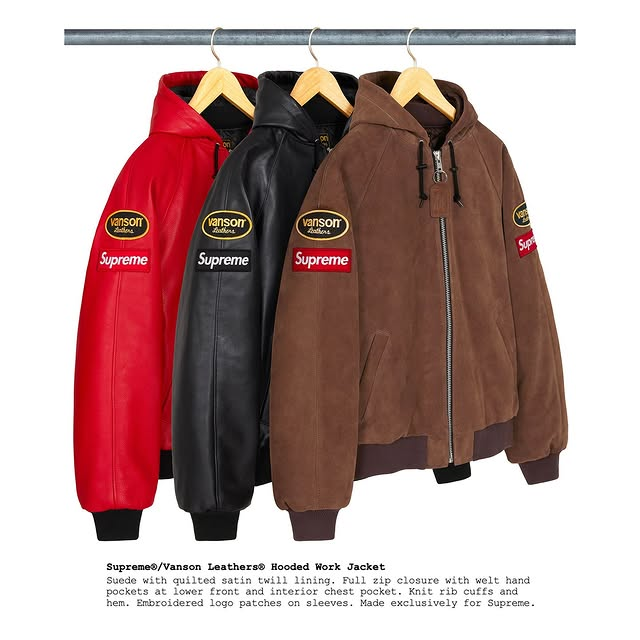 SUPREME 2024 FW week 17 - 「Vanson Leathers Hooded Work Jacket」が