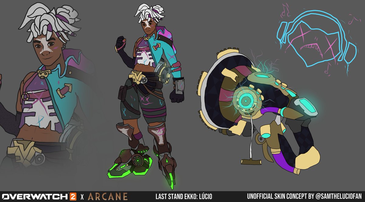 SamTheLucioFan's tweet image. Arcane Last stand Lúcio - skin concept⌛️

After hours of work my latest skin concept is finally done! As a massive fan of Arcane and Ekko, I just had to make an Overwatch skin based on him in the show&apos;s last act. It is also based on the League of Legends skin! Enjoy😁