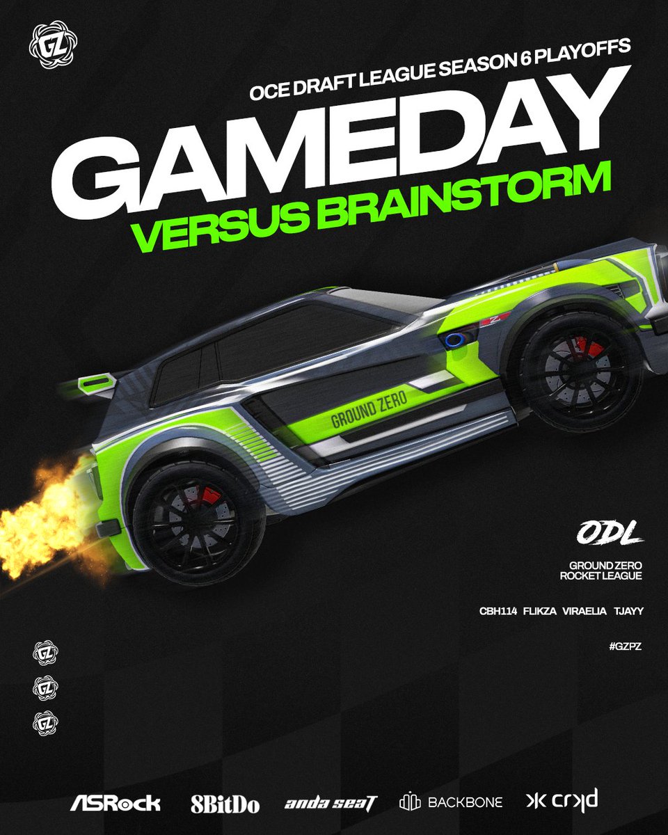 Playoffs day in the <a href="/OCEDraftLeague/">OCE Draft League</a> for our Division 2 roster🔥

🆚 @ESPBrainstorm 
⏰3pm AEDT
📺 twitch.tv/RLOceania

<a href="/Cbh114RL/">Caleb 🇦🇺</a>, <a href="/FlikzaRL/">Flikza</a>, <a href="/Viraelia/">Viri</a> and <a href="/PhantomTjayy/">TJayy</a>, let's get it💪

#GZRL | #GZPZ