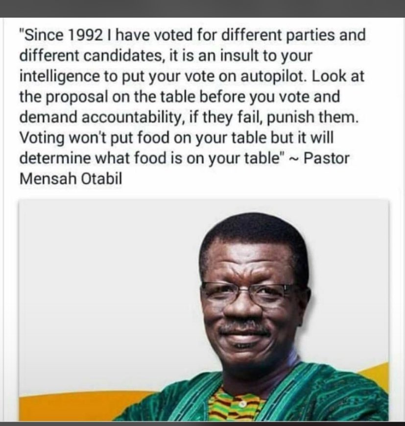 This is what Pastor Mensah Otabil has to say to you ahead of tomorrow’s election

<a href="/gyaigyimii/">KALYJAY</a> 

Voltarians | Ashanti region  | Ademola Lookman | Cheddar | Bantama | Kofi Boakye 

#GhanaVsNPP