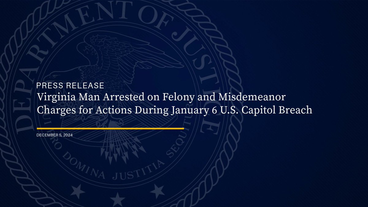 FBIWFO's tweet photo. Virginia Man Arrested on Felony and Misdemeanor Charges for Actions During January 6 U.S. Capitol Breach https://t.co/xtLVNaPyzF

@FBIRichmond @USAO_DC https://t.co/b2EURl5Qgf