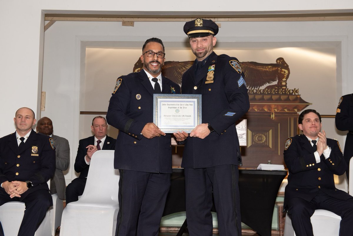 sbanypd's tweet photo. Congratulations to Sgt Christopher McDonald @NYPD79Pct on being named #SupervisoroftheYear. Hard earned & well deserved. Thanks to DI Hipolito Gil for his tremendous support. #nypd @rsanypd @nypdpea @nypdguardians @NYPDBklynNorth https://t.co/fpf75DVTXG