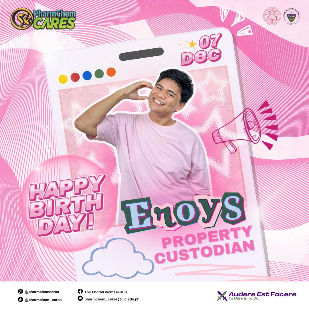 pharmchemcares's tweet photo. Salve Vipers!🐍

The PharmChem CARES family would like to extend our warmest birthday greetings to 𝗠𝗿. 𝗔𝗲𝗿𝗶𝗼𝘂𝘀𝘀𝗲 𝗟𝘅𝗮𝗻𝗰𝗲𝘆 𝗣. 𝗗𝗶𝗺𝗽𝗮𝘀𝗼, our dedicated Property Custodian! 🌟

#PhChCARES💜💚
#AudereEstFacere⚔️
#UIC https://t.co/ZoEaOBd41c