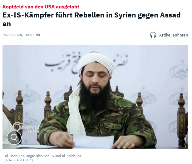 PeterBorbe's tweet photo. Machen wir uns nichts vor: Wenn das Assad-Regime in #Syrien fällt, wird aus dem Land ein neues Afghanistan, mit allen Folgen, auch für uns. Die Macht übernimmt dann IS-Abschaum, der sich mal eben als moderat präsentiert, weil die westlichen Auftraggeber es so wollen. Auch in Afghanistan sagten die Taliban erst, sie wären moderater geworden und z.B. auch Frauenrechte dulden. Wir wissen heute, dass dies nicht lange so blieb.
https://t.co/37p0GNylC4