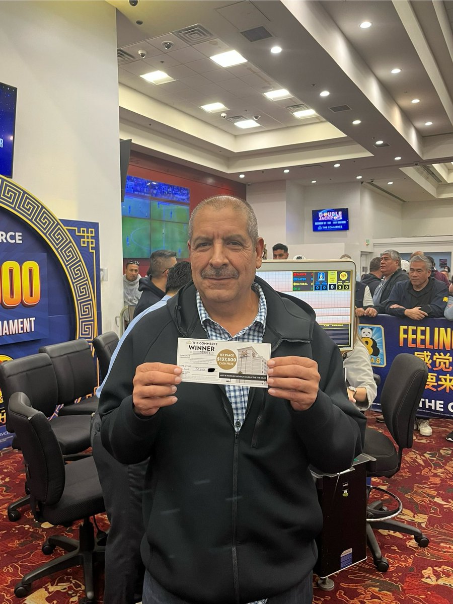 CommerceCasino's tweet photo. Congrats to Jesus, winner of the EZ Baccarat tournament! Jesus took home a MASSIVE prize of $137,500 🎲🎲♥️♥️

#EZBaccarat #Baccarat #BaccaratTournament #Bacc #TheCommerce #CommerceCasino https://t.co/2XkyTxRsJS