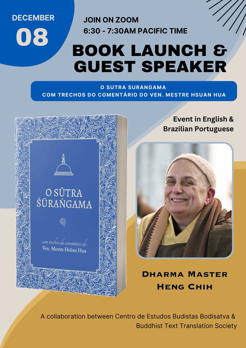 buddhist_texts's tweet photo. The BTTS and Centro de Estudos Budistas Bodisatva (CEBB) invite you to celebrate the release of the Brazilian Portuguese translation of The Surangama Sutra on Zoom this Sunday. 

Join the event: https://t.co/m7VsiYXGC7 https://t.co/cYrhUeaLdc