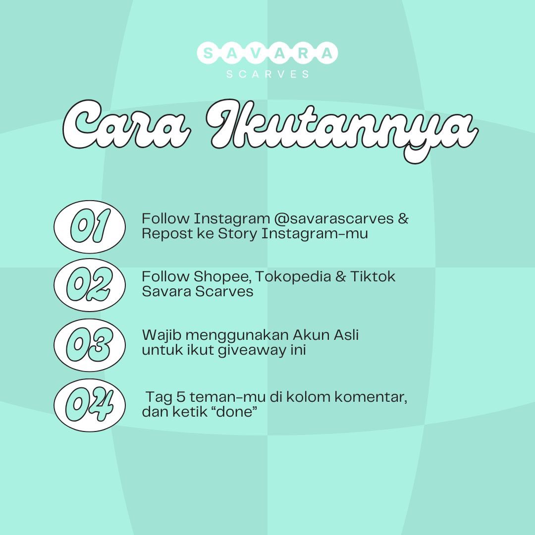 GIVEAWAY📢

Halo semua jadi aku mau kasih 1 kerudung by Savara Scarves dan Saldo E-Wallet buat kalian, syaratnya:
1. Retweet ini.
2. Follow 

IG :
instagram.com/savarascarves?…
Shopee:
s.shopee.co.id/10mHeoTkzk

Tiktok:
tiktok.com/@savarascarves…

3. Share Bukti di komentar
#Giveaway