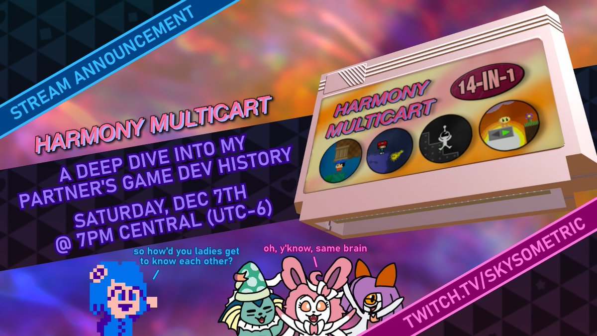 MelodysHarmony's tweet photo. hey everyone at around this time tomorrow we're gonna be live with our partner Sky at https://t.co/RtOuE4YsPu as she plays our old games ranging from embarassing to actually kinda cool. the developer commentary is sure to be interesting, so I hope to see you there! https://t.co/lLIMEo9OoD